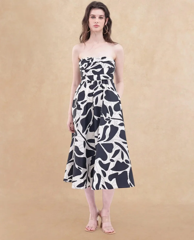 ريريزم Women's Fit And Flare Midi Dress In Two-Tone Print