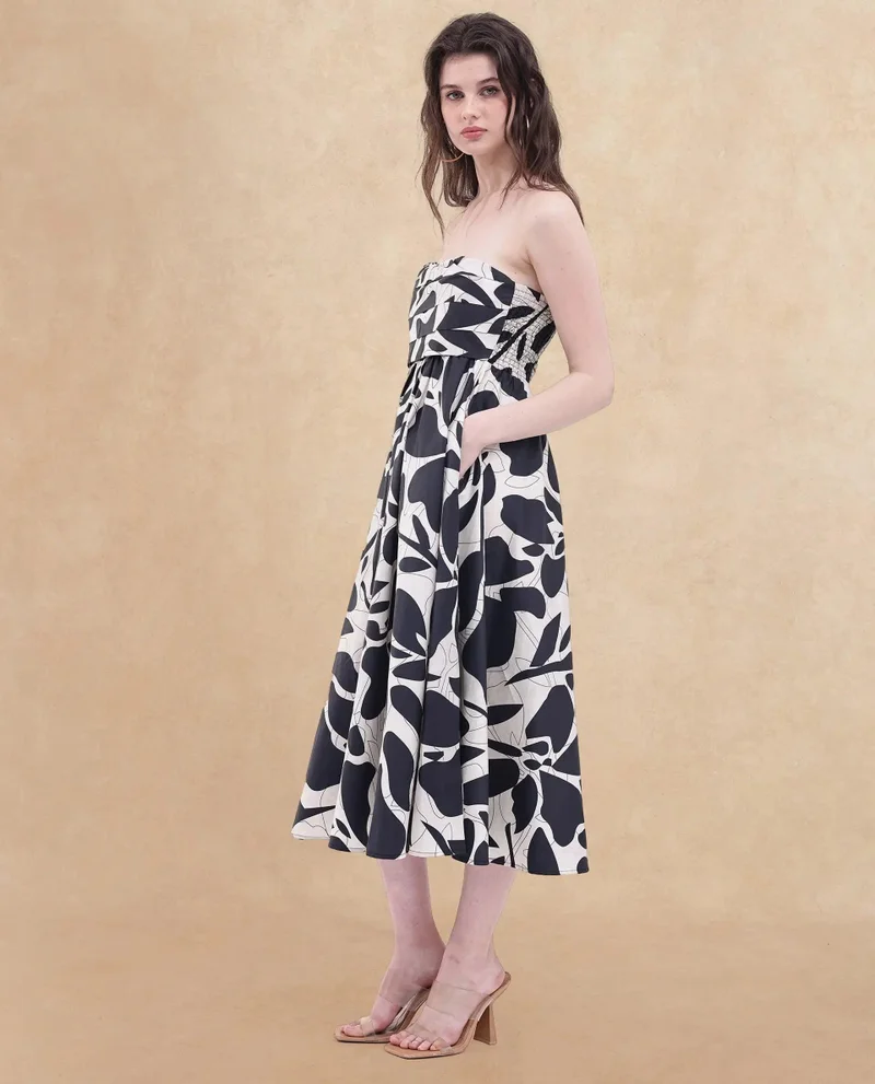 Rareism Women's Fit And Flare Midi Dress In Two-Tone Print