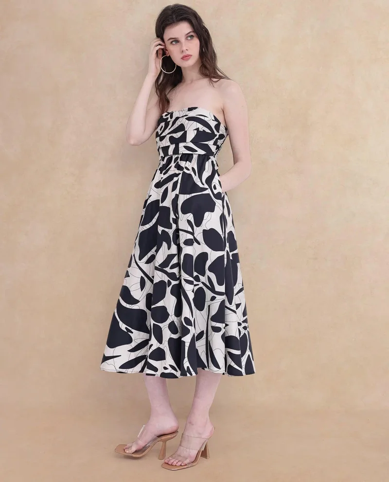 Rareism Women's Fit And Flare Midi Dress In Two-Tone Print
