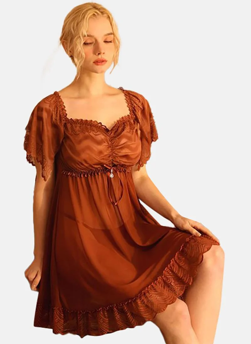 يونيكي Brown Solid Babydoll with Briefs