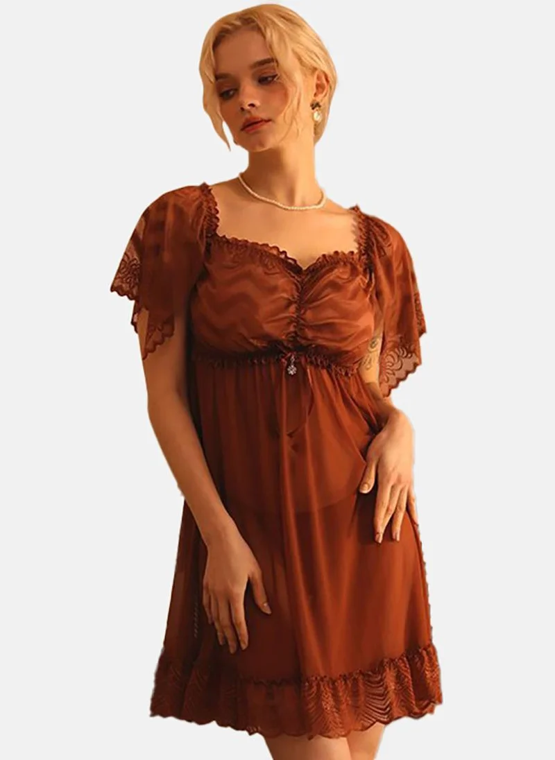 YUNIQEE Brown Solid Babydoll with Briefs