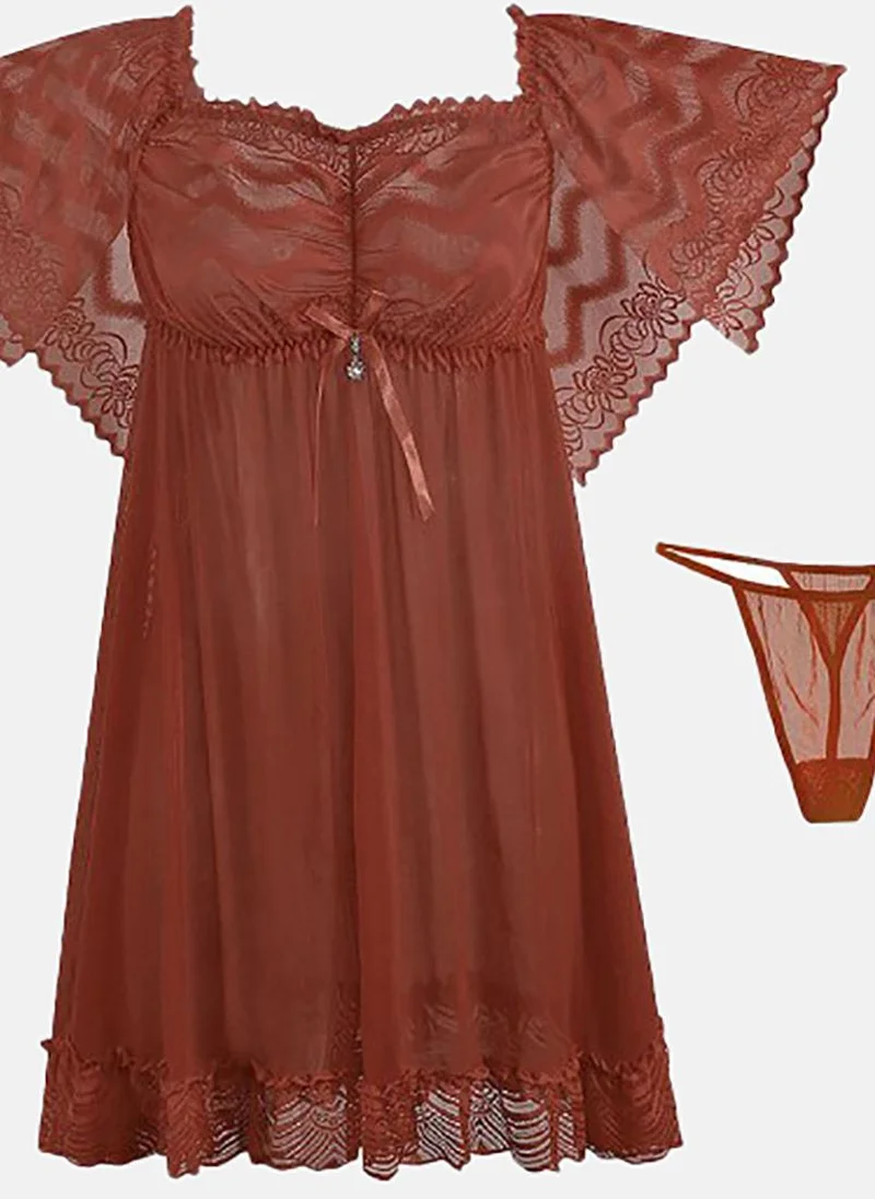 يونيكي Brown Solid Babydoll with Briefs