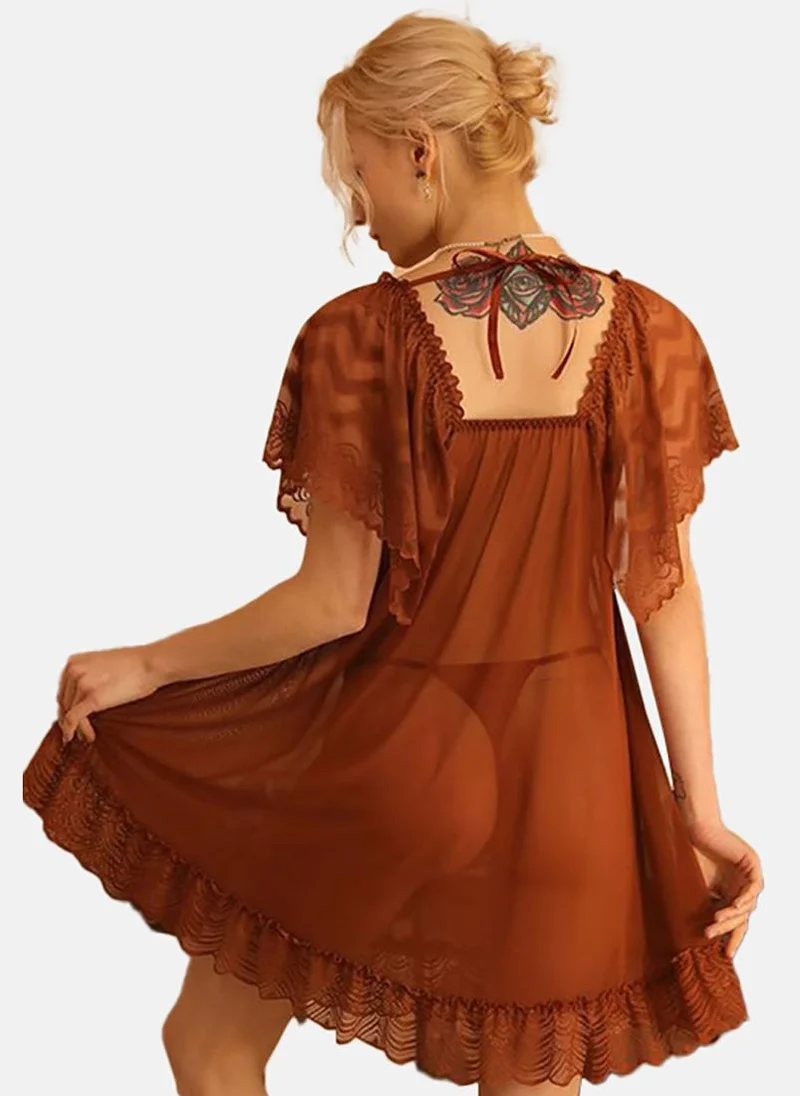 يونيكي Brown Solid Babydoll with Briefs