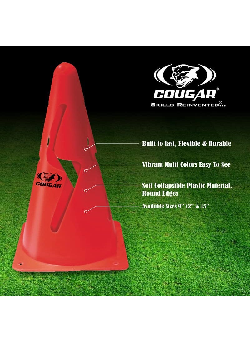 Cougar COUGAR Cone Marker Cone Marker Set Collapsible Cone Markers with Holes Agility Cones 9 Inch Agility Cone Marker Set Pack of 8  - Image 2