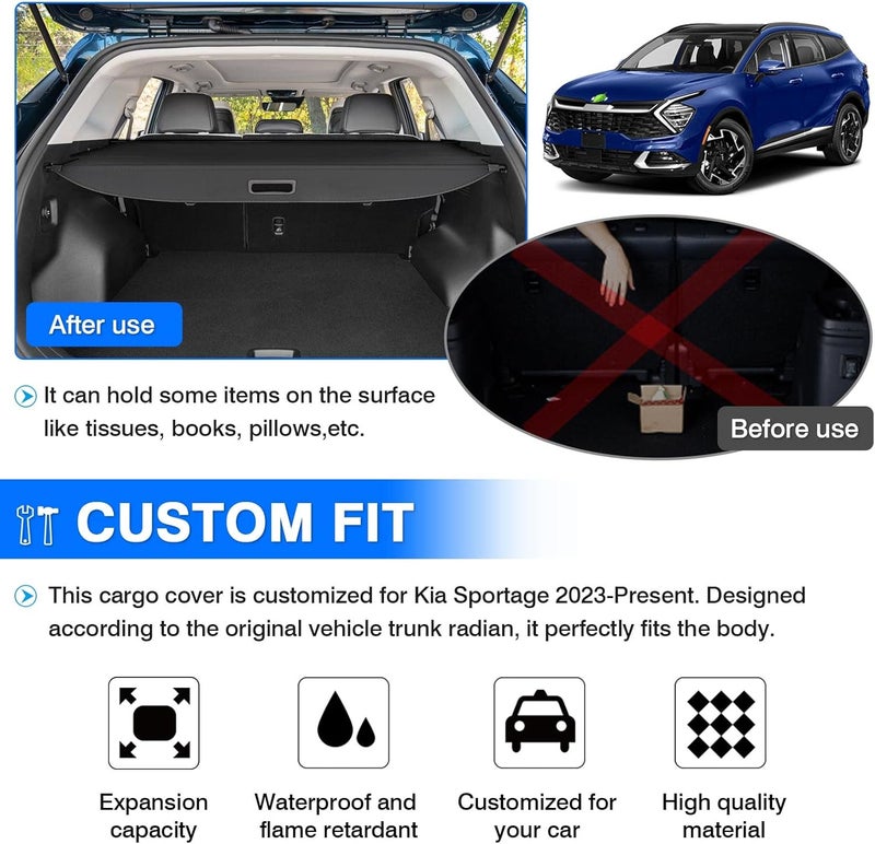 Powerty Retractable Cargo Cover for 2023-2026 Kia Sportage - Canvas Texture Security Shade - Image 3