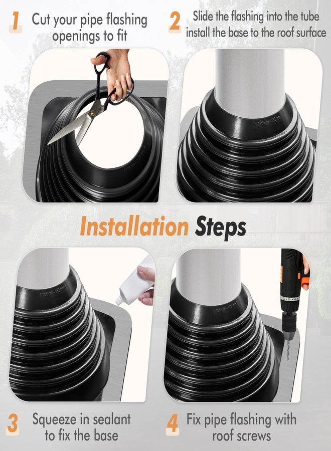 غطاء تهوية معدني من مادة EPDM رقم 6، أغطية مرنة للأسقف تناسب الأنابيب بقطر خارجي من 4 3/4 بوصة إلى 10 بوصات، أغطية معدنية للأسقف للمنازل تشمل براغي تثبيت ومسامير سداسية، أسود/ قطعة واحدة - Image 5