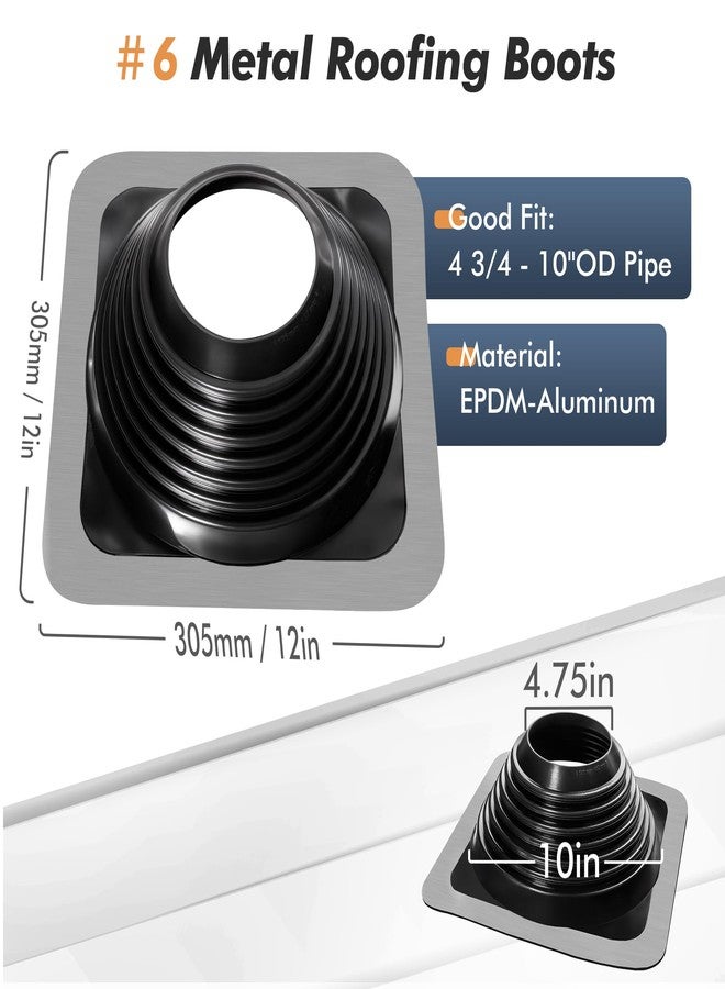 غطاء تهوية معدني من مادة EPDM رقم 6، أغطية مرنة للأسقف تناسب الأنابيب بقطر خارجي من 4 3/4 بوصة إلى 10 بوصات، أغطية معدنية للأسقف للمنازل تشمل براغي تثبيت ومسامير سداسية، أسود/ قطعة واحدة - Image 2