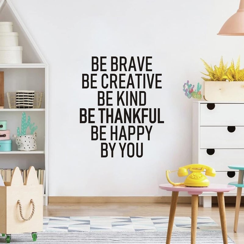 AnFigure Wall Stickers for Kids Bedroom Wall Decals Easy to Apply Wall Decor Vinyl Art Quotes Inspirational Office Girls Boys Baby Motivational Door Home Sign Sayings Brave Creative Kind Thankful 15X18 - Image 1