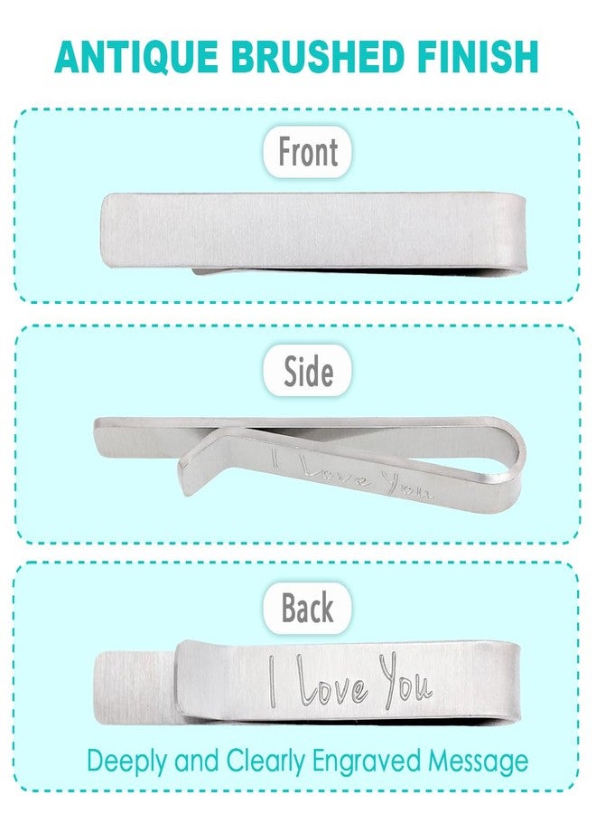 kilofly Men's Tie Clip Hidden Message "I Love You" Silver Tie Bar in Gift Box - Image 2