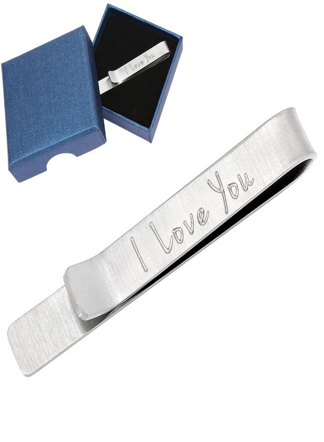 kilofly Men's Tie Clip Hidden Message "I Love You" Silver Tie Bar in Gift Box - Image 1