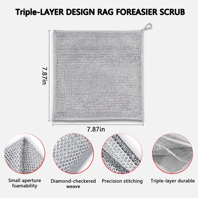 kookkit Upgraded 3-Layer Metal Dish Scrubber-10Pcs, No Scratches, Odor-Free, Multi-Purpose Stainless Steel Scouring Pad for Kitchen Cleaning â€“ Dry & Wet Use, for Dishes, Cookware, Sinks, Stove Tops (10PCS) - Image 2