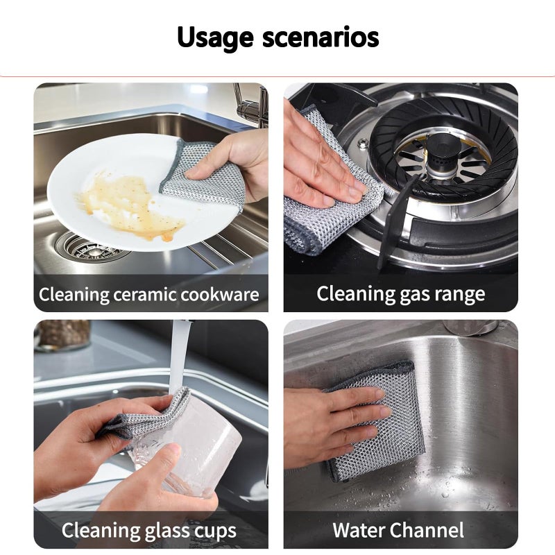 kookkit Upgraded 3-Layer Metal Dish Scrubber-10Pcs, No Scratches, Odor-Free, Multi-Purpose Stainless Steel Scouring Pad for Kitchen Cleaning â€“ Dry & Wet Use, for Dishes, Cookware, Sinks, Stove Tops (10PCS) - Image 4