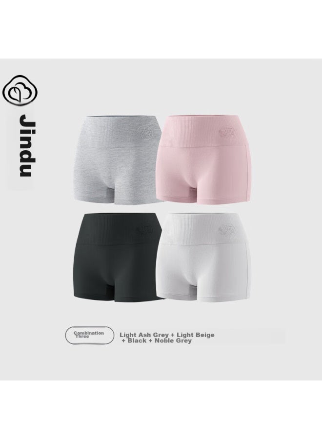 Jindu Women's High-waisted Cotton Crotch Tummy Control Safety Shorts, Gray + Bean Paste + Black + Gray, Size L - Image 1