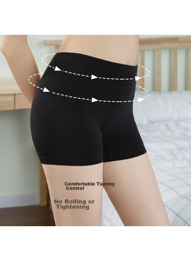 Jindu Women's High-waisted Cotton Crotch Tummy Control Safety Shorts, Gray + Bean Paste + Black + Gray, Size L - Image 3