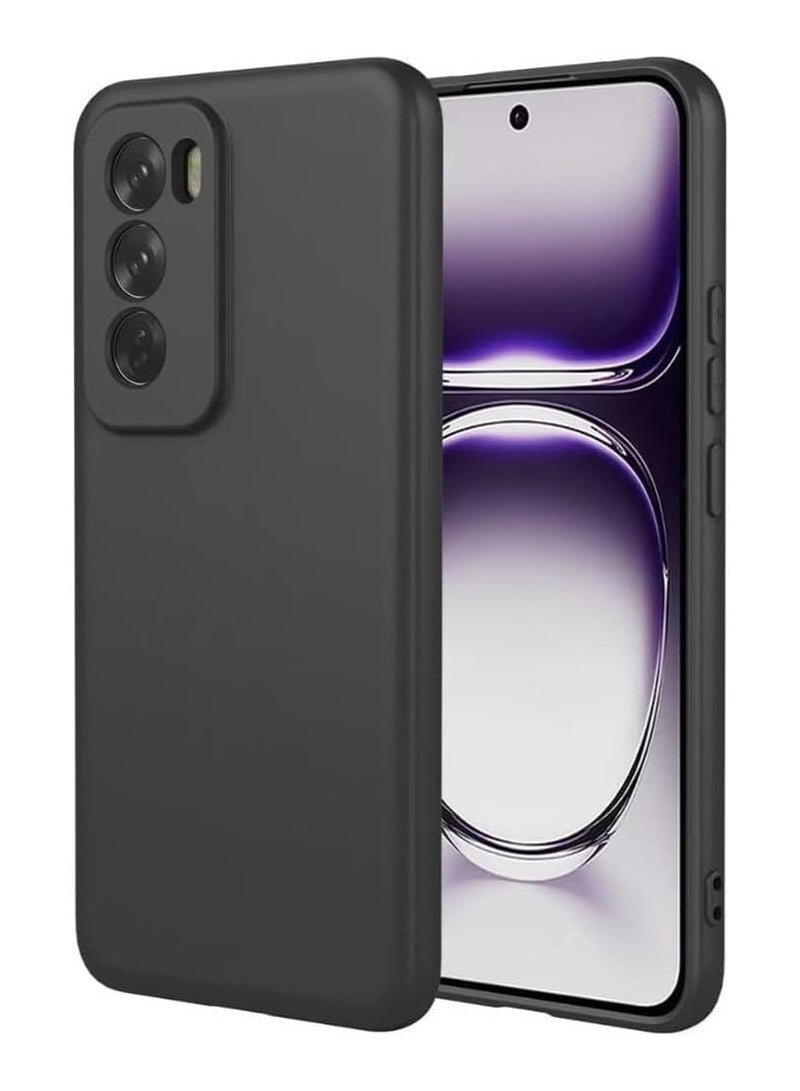 Liquid Gel Rubber Bumper Case with Soft Microfiber Lining Cushion, Slim Hard Shell Shockproof Protective Cover for Oppo Reno 12 Pro 5G 2024 Black