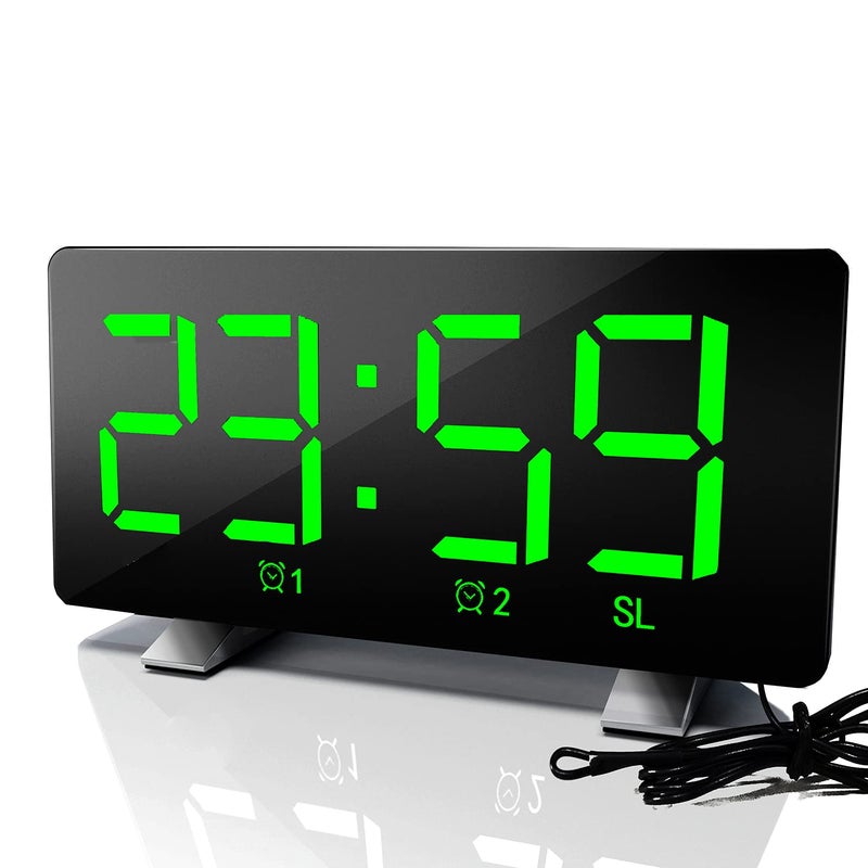 ThreeH Alarm Clock Radio with USB Charging Ports Electric Clocks with Brightness Adjustable 1224 Hour Snooze Function Green - Image 1