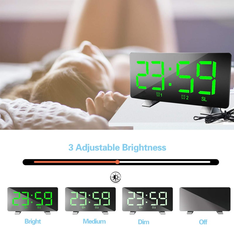 ThreeH Alarm Clock Radio with USB Charging Ports Electric Clocks with Brightness Adjustable 1224 Hour Snooze Function Green - Image 4