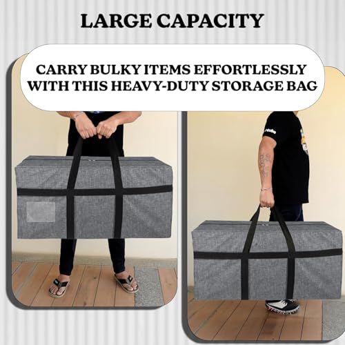 SNDIA Extra Large 128 L Fabric Moisture Proof Multipurpose Heavy Duty Storage Bag for Toys/Stationery/Blankets/Clothes/Moving Bags With Strong Reinforced Handles Rectangular (Grey,81x40x40 cm) - Image 5