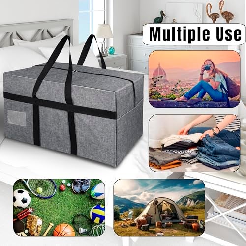 SNDIA Extra Large 128 L Fabric Moisture Proof Multipurpose Heavy Duty Storage Bag for Toys/Stationery/Blankets/Clothes/Moving Bags With Strong Reinforced Handles Rectangular (Grey,81x40x40 cm) - Image 3