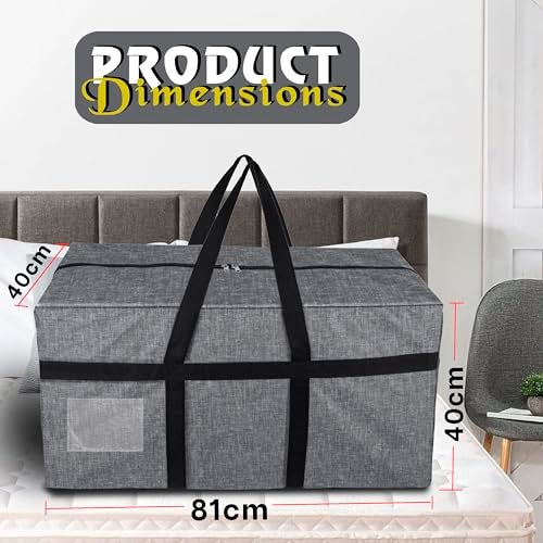 SNDIA Extra Large 128 L Fabric Moisture Proof Multipurpose Heavy Duty Storage Bag for Toys/Stationery/Blankets/Clothes/Moving Bags With Strong Reinforced Handles Rectangular (Grey,81x40x40 cm) - Image 2