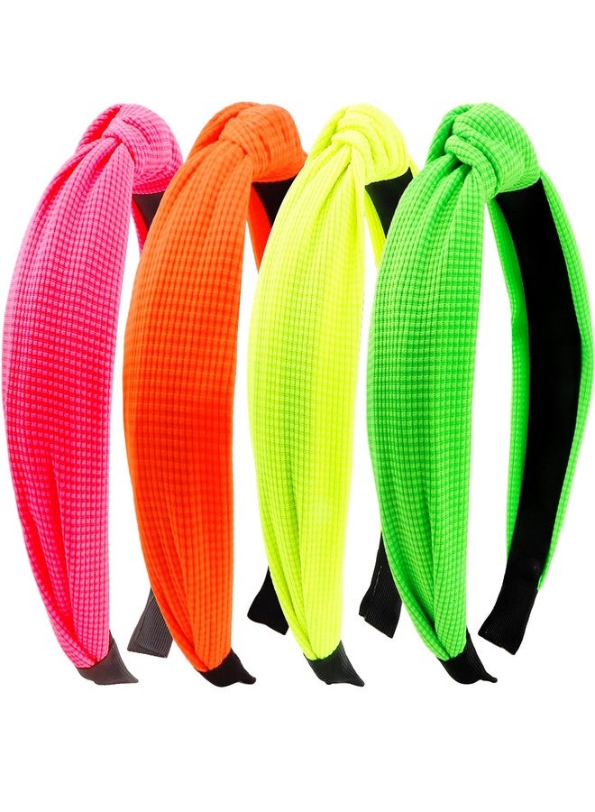 KICOSY 4PCS Neon Headband for Women 80s 90s Headband Neon Hair Accessories Knotted Head band Cross Knot Hair Bands Neon on Headband - Image 1
