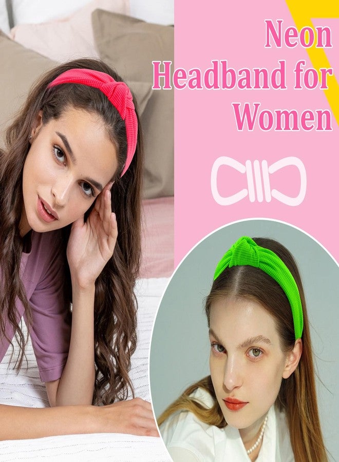 KICOSY 4PCS Neon Headband for Women 80s 90s Headband Neon Hair Accessories Knotted Head band Cross Knot Hair Bands Neon on Headband - Image 2
