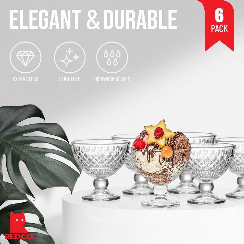 Red Co. Classic Footed Dessert Cups, Premium Crystal Clear Glass Ice Cream Bowls - Perfect for Parfait Fruit Salad or Pudding, Set of 6, 9 OZ - Image 2