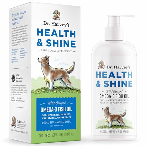 Dr. Harvey's Dr Harveys Health Shine Omega 3 Fish Oil for Dogs from Wild Caught Cod Mackerel Herring Anchovies and Sardines Supports Beautiful Fur Strong Joints and Itchy Allergy Relief 16 fl oz