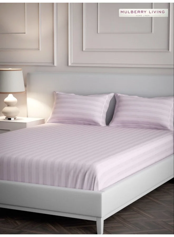 MULBERRY LIVING 100% Cotton - 300Tc Elysian Stripes King Size (260X280  Cms) Flat Bedsheet With 2 Pillow Covers (50X75 Cm) - Cameo Rose