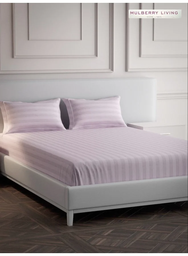 MULBERRY LIVING 100% Cotton - 300Tc Elysian Stripes King Size (260X280  Cms) Flat Bedsheet With 2 Pillow Covers (50X75 Cm) - Cameo Rose