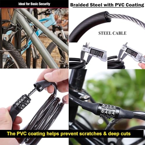 AUTO Pearl Multipurpose Heavy Duty, Security Number Lock, Bike Cable Lock Anti-Theft Protection Bicycle Number Locks Compatible with Revolt RV Cafe Racer (Black) - Image 5