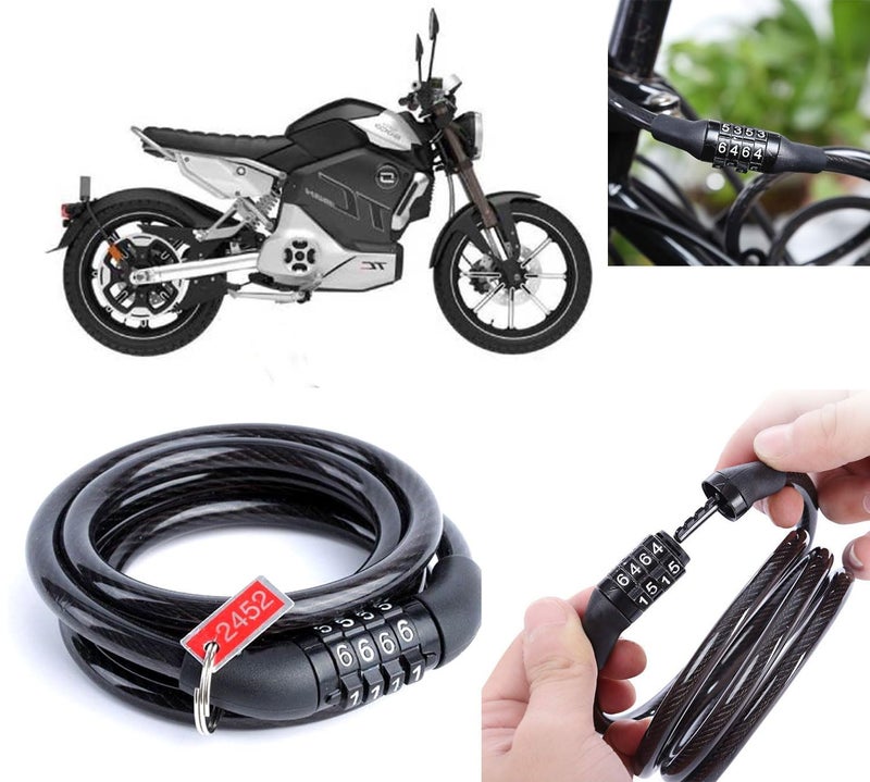 AUTO Pearl Multipurpose Heavy Duty, Security Number Lock, Bike Cable Lock Anti-Theft Protection Bicycle Number Locks Compatible with Revolt RV Cafe Racer (Black) - Image 1