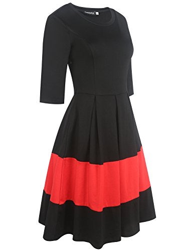 oxiuly Women's Vintage Half Sleeve O-Neck Contrast Casual Pockets Party Swing Dress OX253 (Black, XL) - Image 4