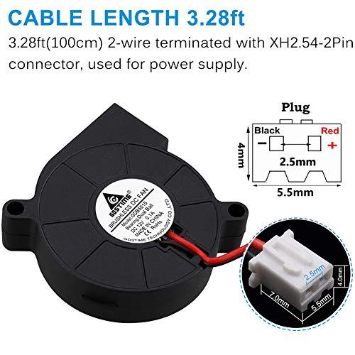 GDSTIME 2-Pack 50mm x 15mm Blower Fan 12V 5015 Dual Ball Bearing DC Brushless Cooling Turbo Fan 2 Pin 39 inch Cable for 3D Printer Accessory - Image 3