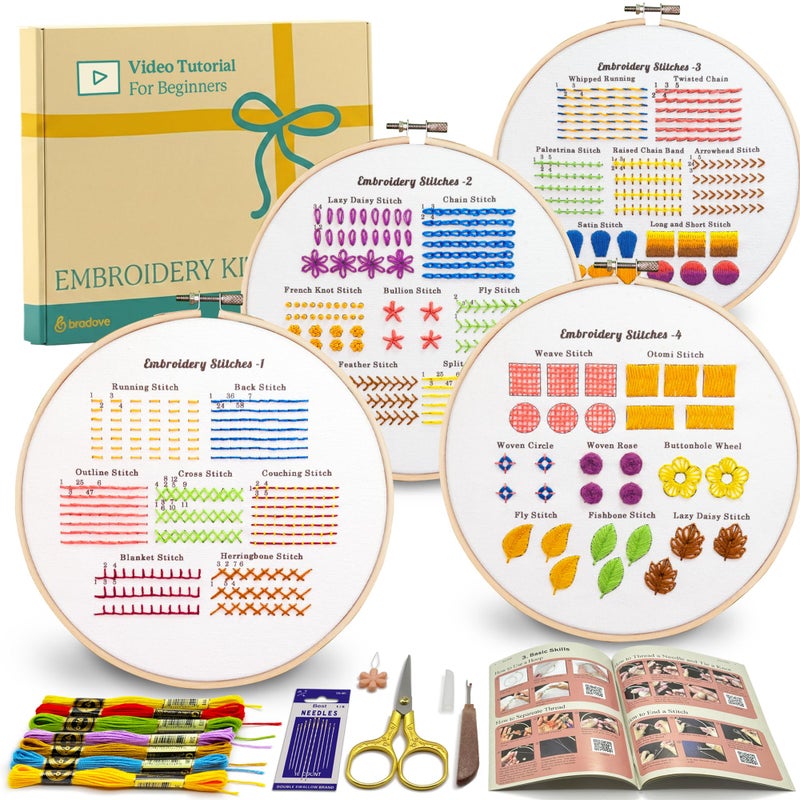 Bradove Classic Embroidery Stitches Practice Kit, Embroidery Kit for Beginners, Beginner Embroidery Kit for Adults, Hand Embroidery Kit for Kids, Stitches Kit - Image 1