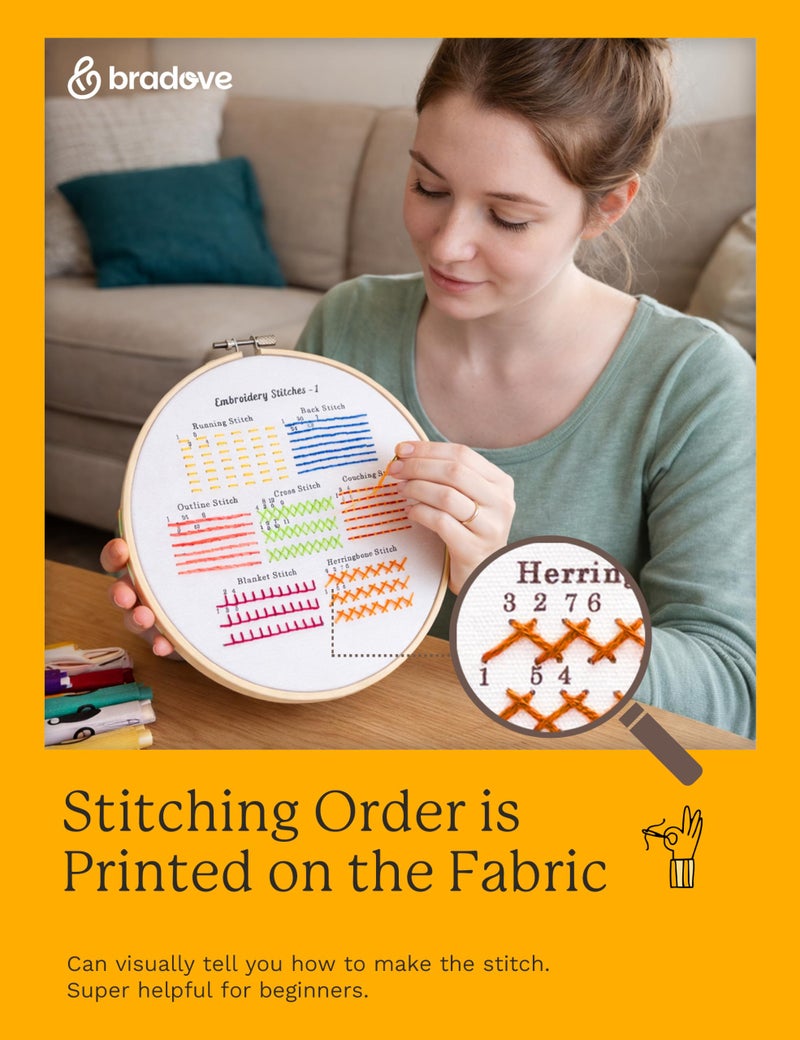Bradove Classic Embroidery Stitches Practice Kit, Embroidery Kit for Beginners, Beginner Embroidery Kit for Adults, Hand Embroidery Kit for Kids, Stitches Kit - Image 4