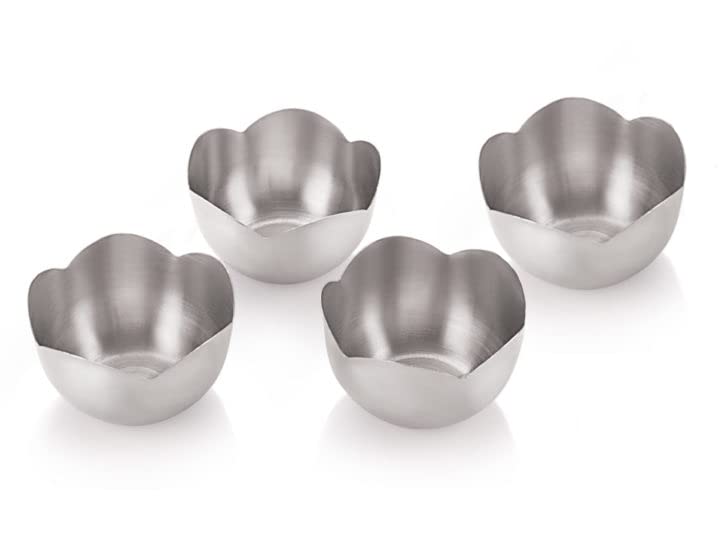 FINALITY Stainless Steel Flower Shape Serving & Desert Bowl|| ice Cream Bowl || Sabji Bowl || Dal Bowl Color- Silver, Size -10 cm, Set of 6 Pcs - Image 2