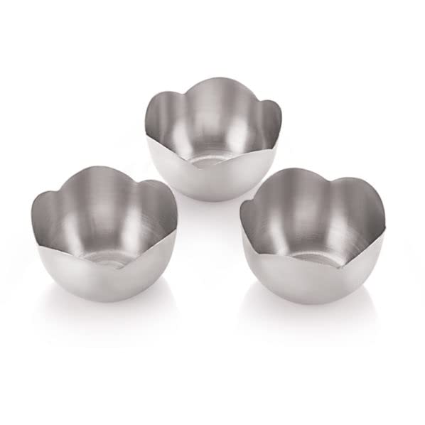 FINALITY Stainless Steel Flower Shape Serving & Desert Bowl|| ice Cream Bowl || Sabji Bowl || Dal Bowl Color- Silver, Size -10 cm, Set of 6 Pcs - Image 3