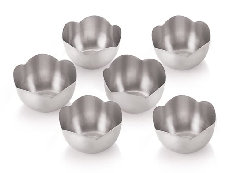 FINALITY Stainless Steel Flower Shape Serving & Desert Bowl|| ice Cream Bowl || Sabji Bowl || Dal Bowl Color- Silver, Size -10 cm, Set of 6 Pcs - Image 1