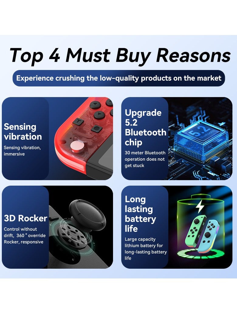 Wireless Controller for Nintendo Switch, L/R Controllers Replacement Compatible with Nintendo Switch/Lite/OLED, Joystick with Wake-up/Screenshot/Dual Vibration/Motion Control Function With RGB light
