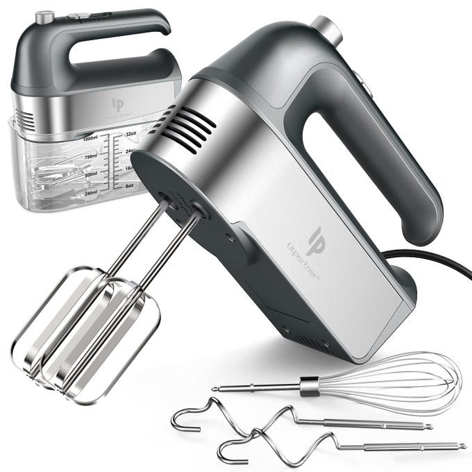 HAND MIXER ELECTRIC 450W KITCHEN MIXERS WITH SCALE CUP STORAGE CASE TURBO BOOSTSELFCONTROL SPEED 5 SPEED EJECT BUTTON 5 STAINLESS STEEL ACCESSORIES FOR EASY WHIPPING DOUGHCREAM CAKE