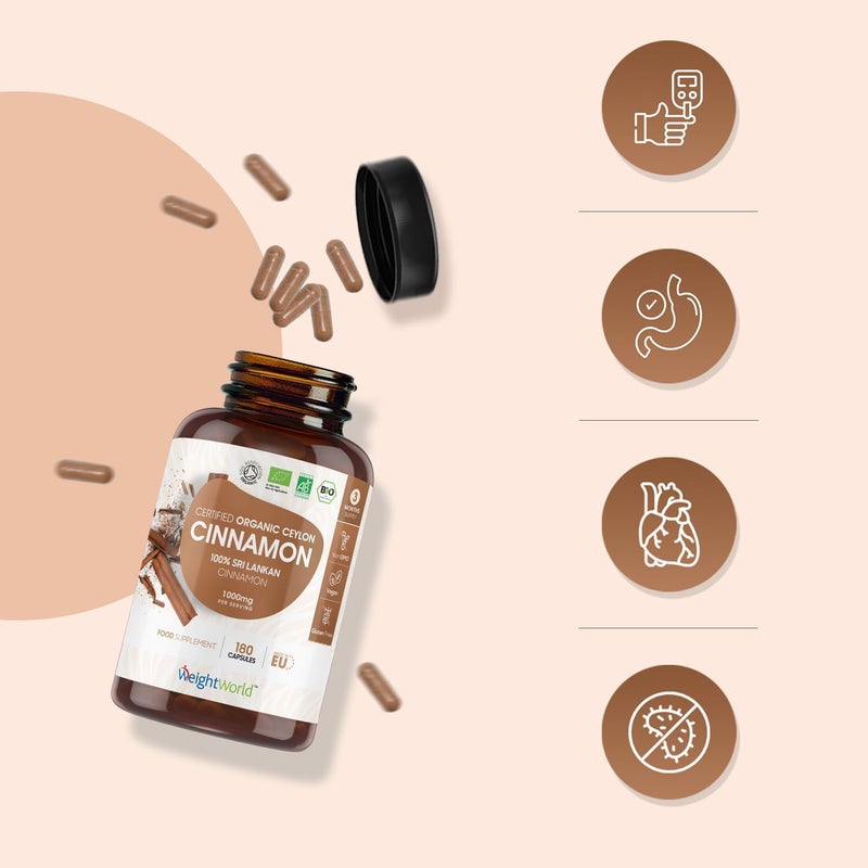 WeightWorld Organic Cinnamon Capsules 1000mg 180 Vegan Capsules 3 Months Supply Ceylon Cinnamon Powder Soil Association Certified Supplement GMO Gluten Free - Image 3