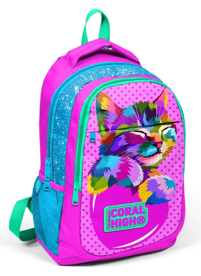 CORAL HIGH Kids Pink Blue Glittery Three Compartment Backpack 14387