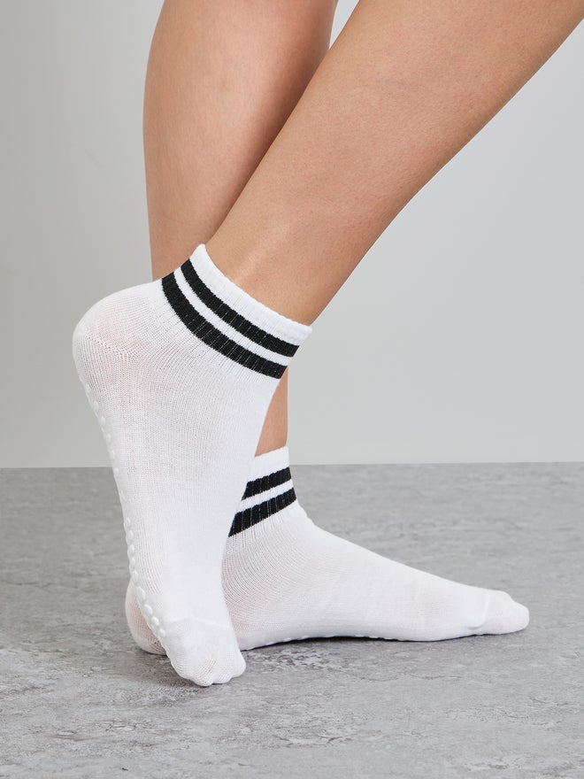 Styli Active Styli Dual Stripe Ankle Length Silicon Pad Yoga Socks - Image 1