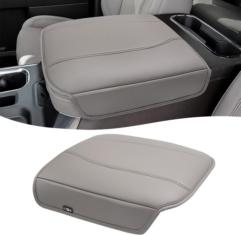 KBH Center Console Armrest Cover for Chevy Silverado & GMC Sierra 2019-2025, Tahoe & Suburban & Yukon 2021-2025, Bucket Seat Console, Leather Arm Rest Cover for Car, Gray - Image 1