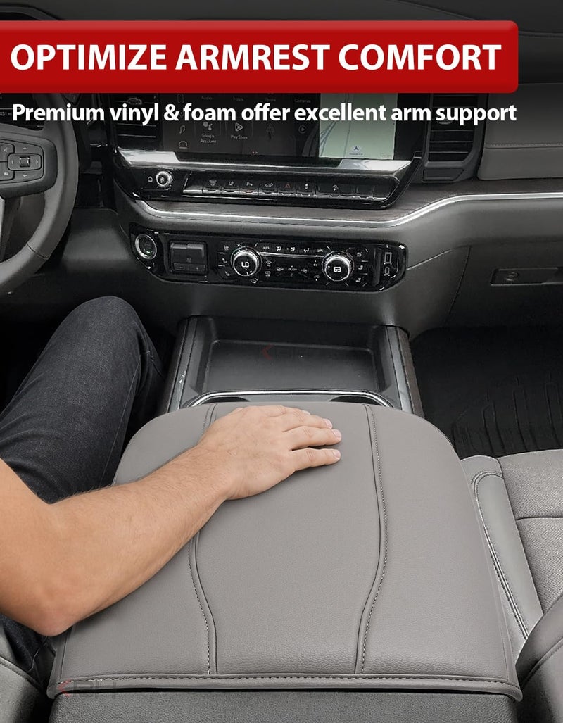 KBH Center Console Armrest Cover for Chevy Silverado & GMC Sierra 2019-2025, Tahoe & Suburban & Yukon 2021-2025, Bucket Seat Console, Leather Arm Rest Cover for Car, Gray - Image 4