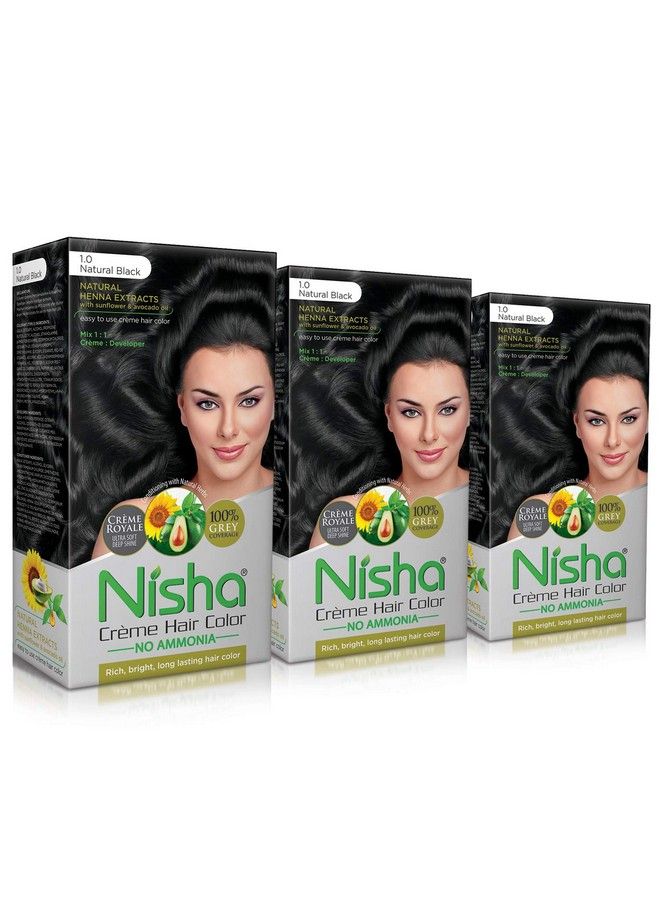 Nisha Hair Colour No Ammonia Formula Creme Hair Color 60Gm + 60Ml Black Shade 1.0 (Pack Of 3) - Image 2