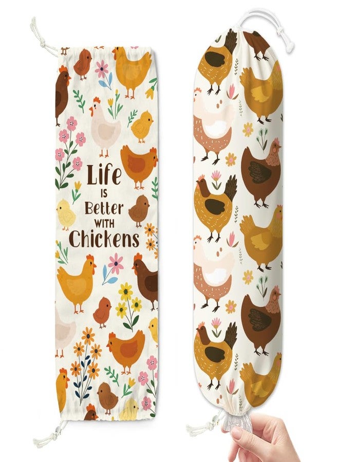 DOODLREAM 2 Pcs Chicken Plastic Bag Holder, Hanging Grocery Bag Organizer with Drawstring Bottom, 23" x 9" Large Storage Bags Dispenser Canvas Reusable Washable Space Saving - Image 1