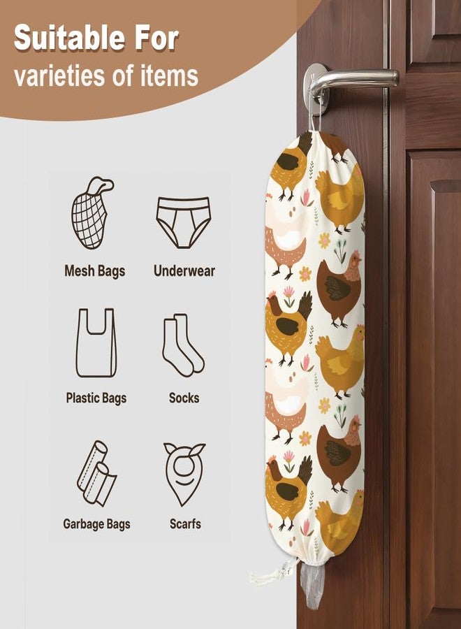 DOODLREAM 2 Pcs Chicken Plastic Bag Holder, Hanging Grocery Bag Organizer with Drawstring Bottom, 23" x 9" Large Storage Bags Dispenser Canvas Reusable Washable Space Saving - Image 4