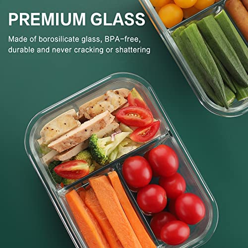 HOMBERKING 8 Pack Glass Meal Prep Containers 3 Compartment, 36oz Glass Food Storage Containers with Lids, Airtight Glass Lunch Bento Boxes, BPA-Free & Leak Proof (8 lids & 8 Containers) - Pink - Image 5